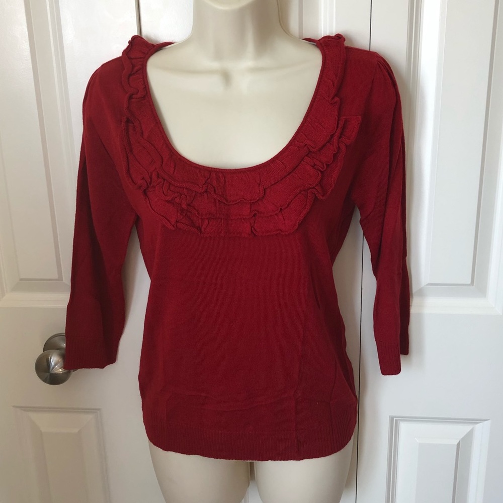 EUC- like new, NYCO red ruffle sweater size xs